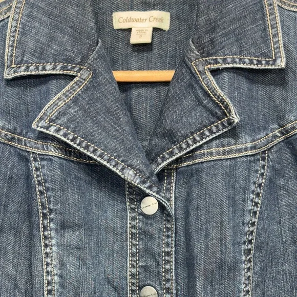 Coldwater Creek Womens‎ Denim Jean Jacket 8 Blue Fade Button Front Stretch Retro - Picture 3 of 9